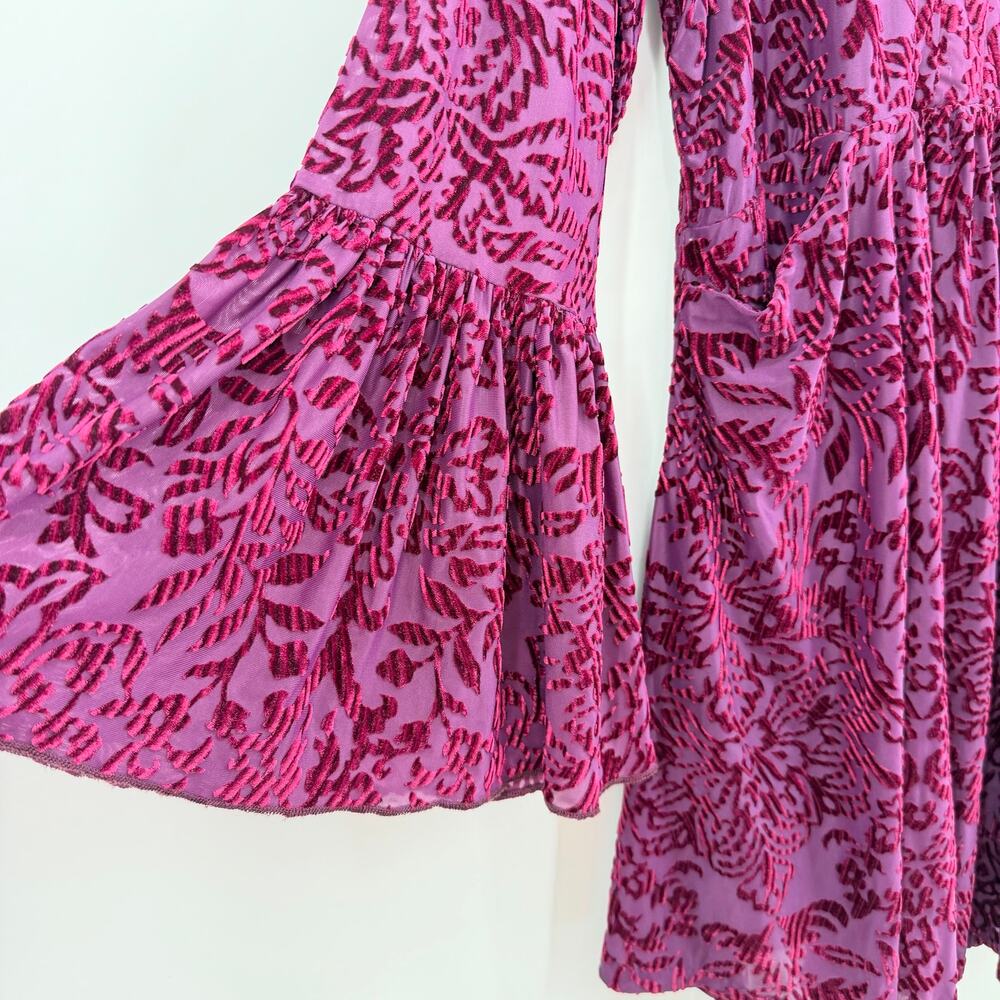 The Pyramid Collection Velvet Burnout Boho Babydoll Dress Purple Pink L - Picture 3 of 11